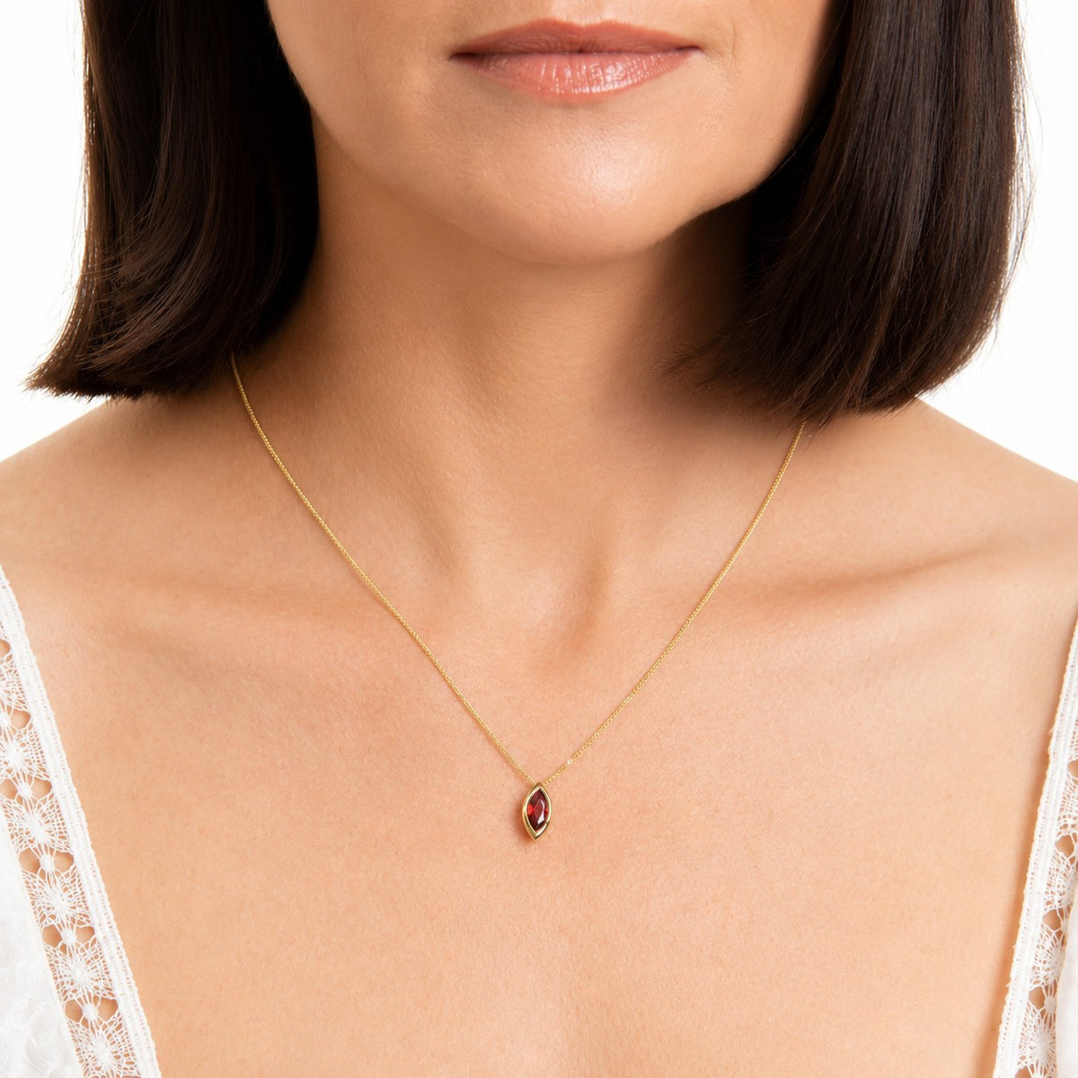 9ct Yellow Gold Marquise Garnet Necklace