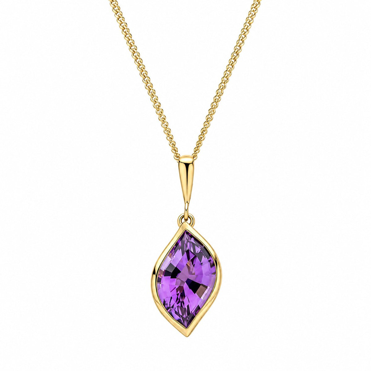 9ct Yellow Gold Flame Amethyst Pend