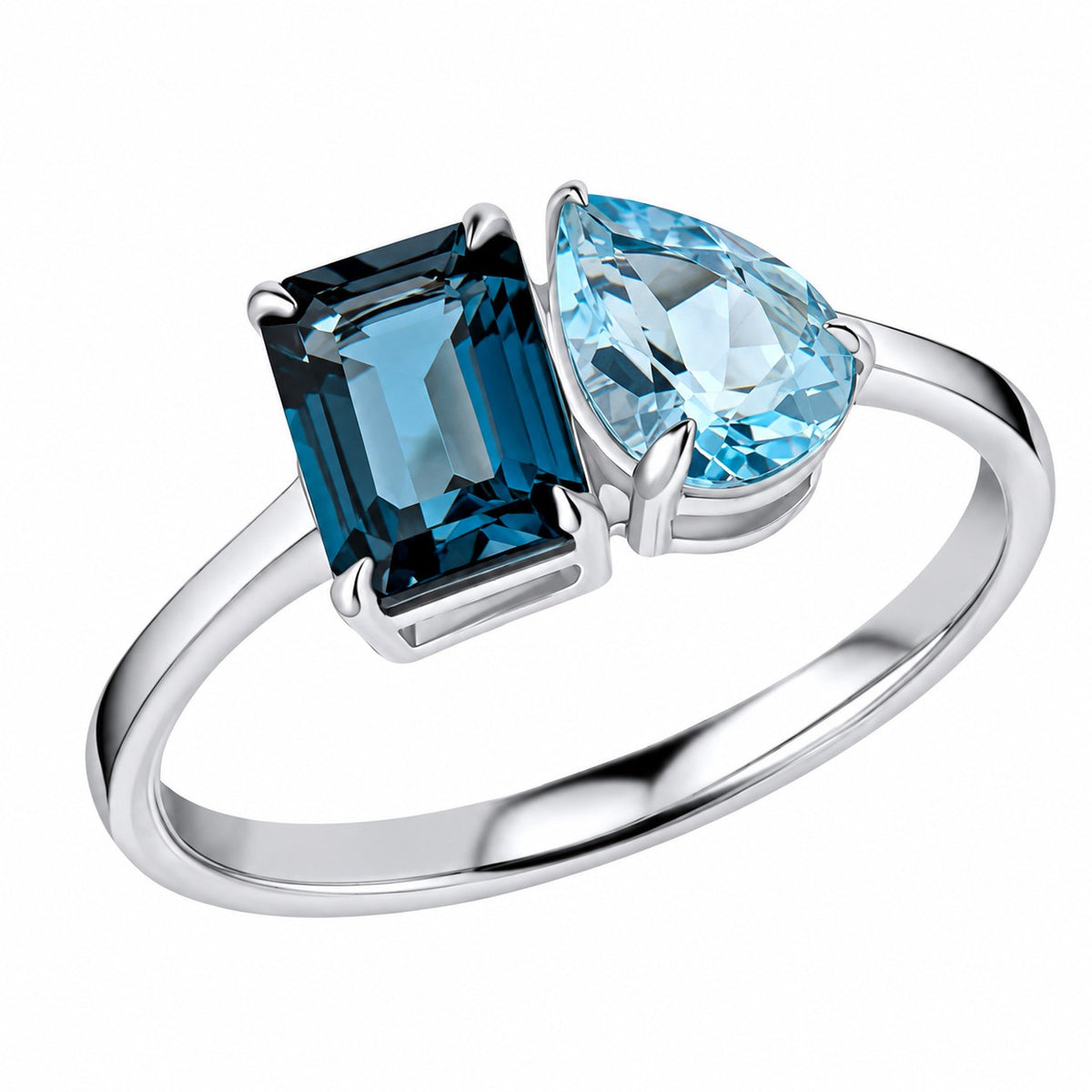 9ct White Gold Toi Et Moi Blue Topaz Ring