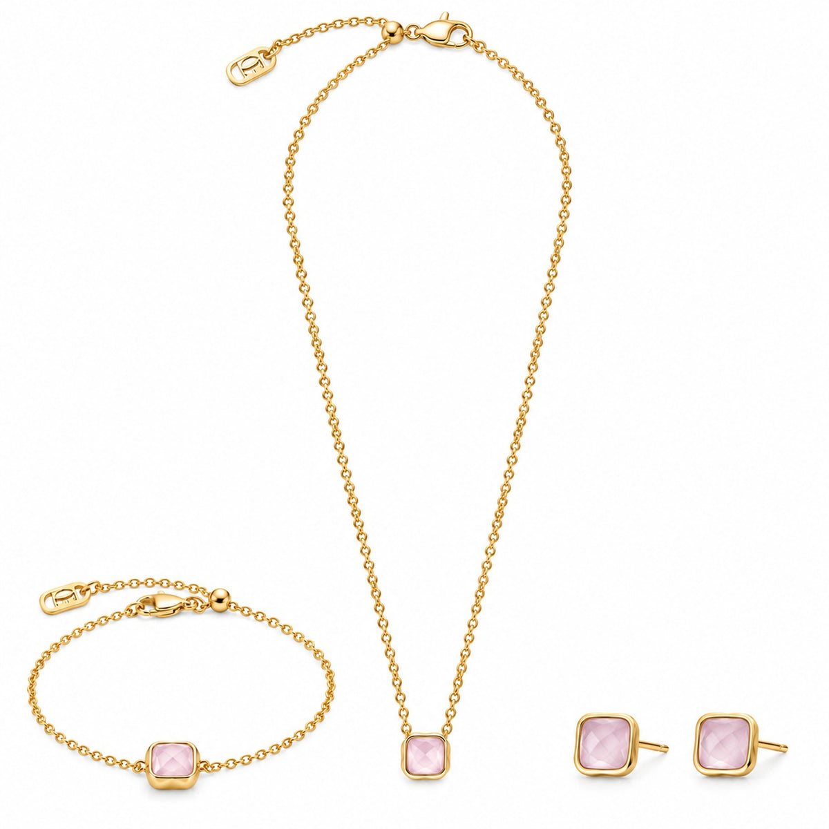 CDL Gold Plated Rose Quartz 8x8mm Cushion Necklace