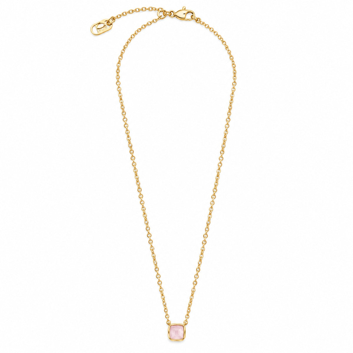 CDL Gold Plated Rose Quartz 8x8mm Cushion Necklace