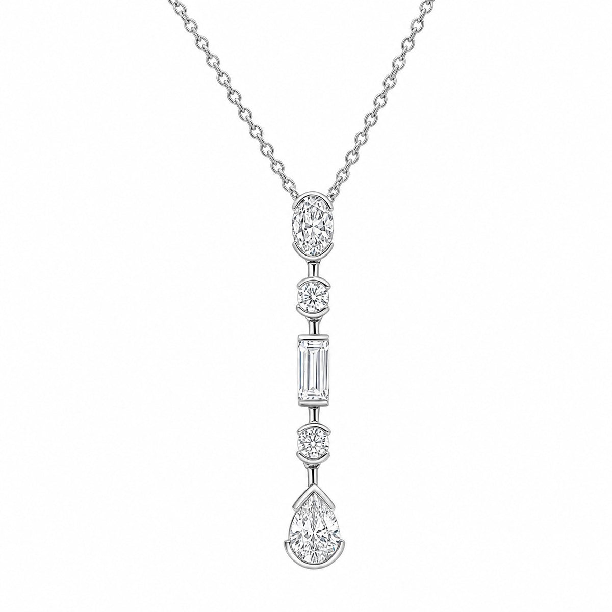 DIAMONFIRE Sterling Silver Triple Plated Elongated Multi Cut (Oval,Round, Baguette, Round, Pear) Cut