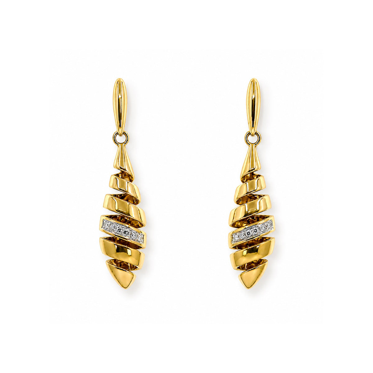 9ct Yellow Gold Spiral Diamond Drop Earrings