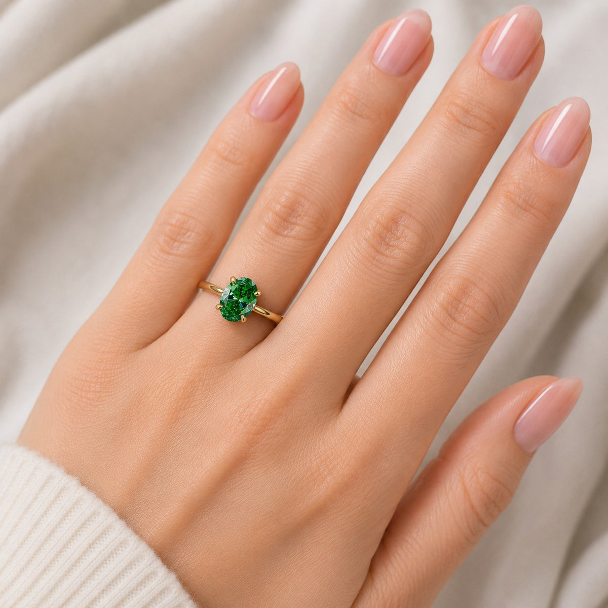9ct Yellow Gold 1.50ct Green Lab Grown Diamond Certificated Oval Cut Solitaire Ring