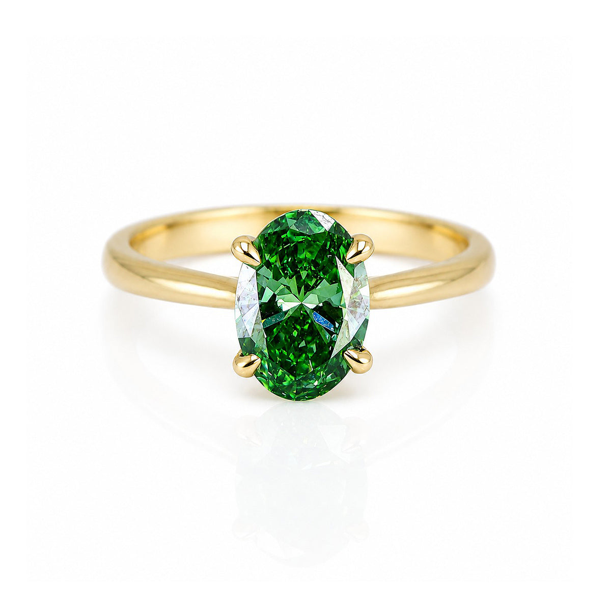 9ct Yellow Gold 1.50ct Green Lab Grown Diamond Certificated Oval Cut Solitaire Ring