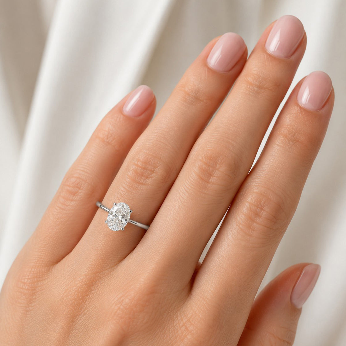9ct White Gold 1.00ct Lab Grown Diamond Certificated Oval Cut Solitaire Ring