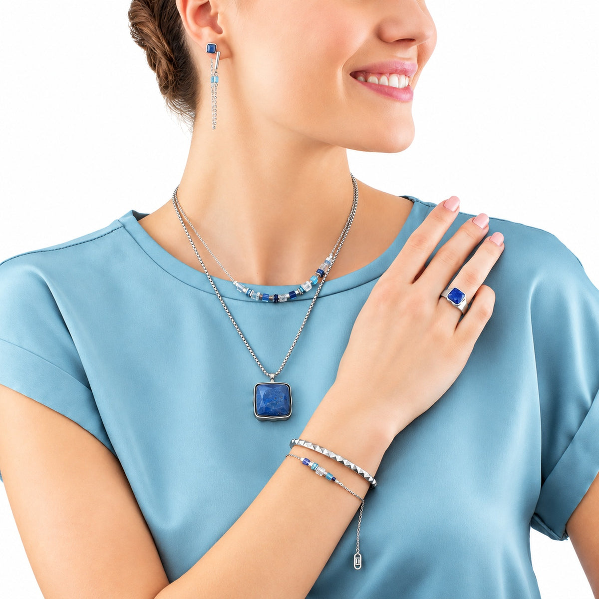 Coeur De Lion Spikes Square Aventurine silver-blue Earrings