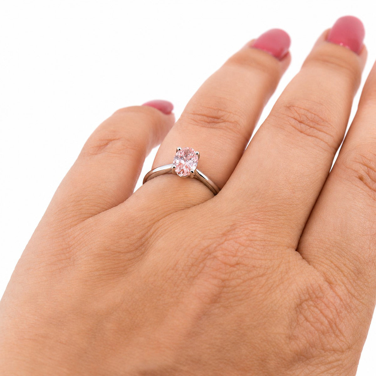 9ct White Gold 1.00ct Pink Lab Grown Diamond Certificated Oval Cut Solitaire Ring
