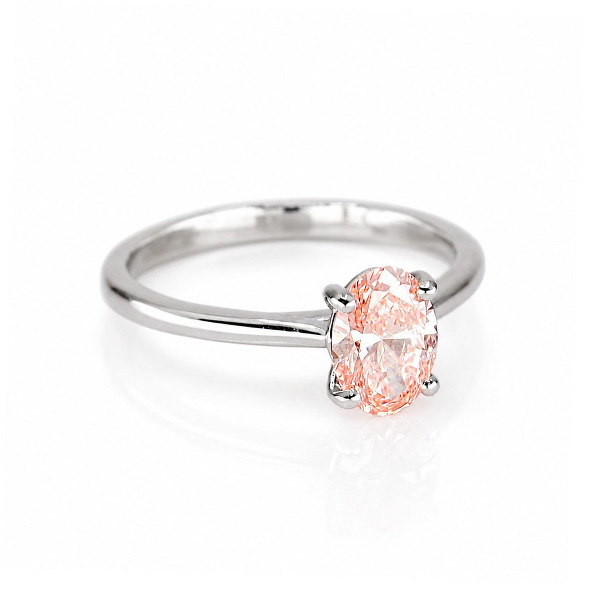 9ct White Gold 1.00ct Pink Lab Grown Diamond Certificated Oval Cut Solitaire Ring