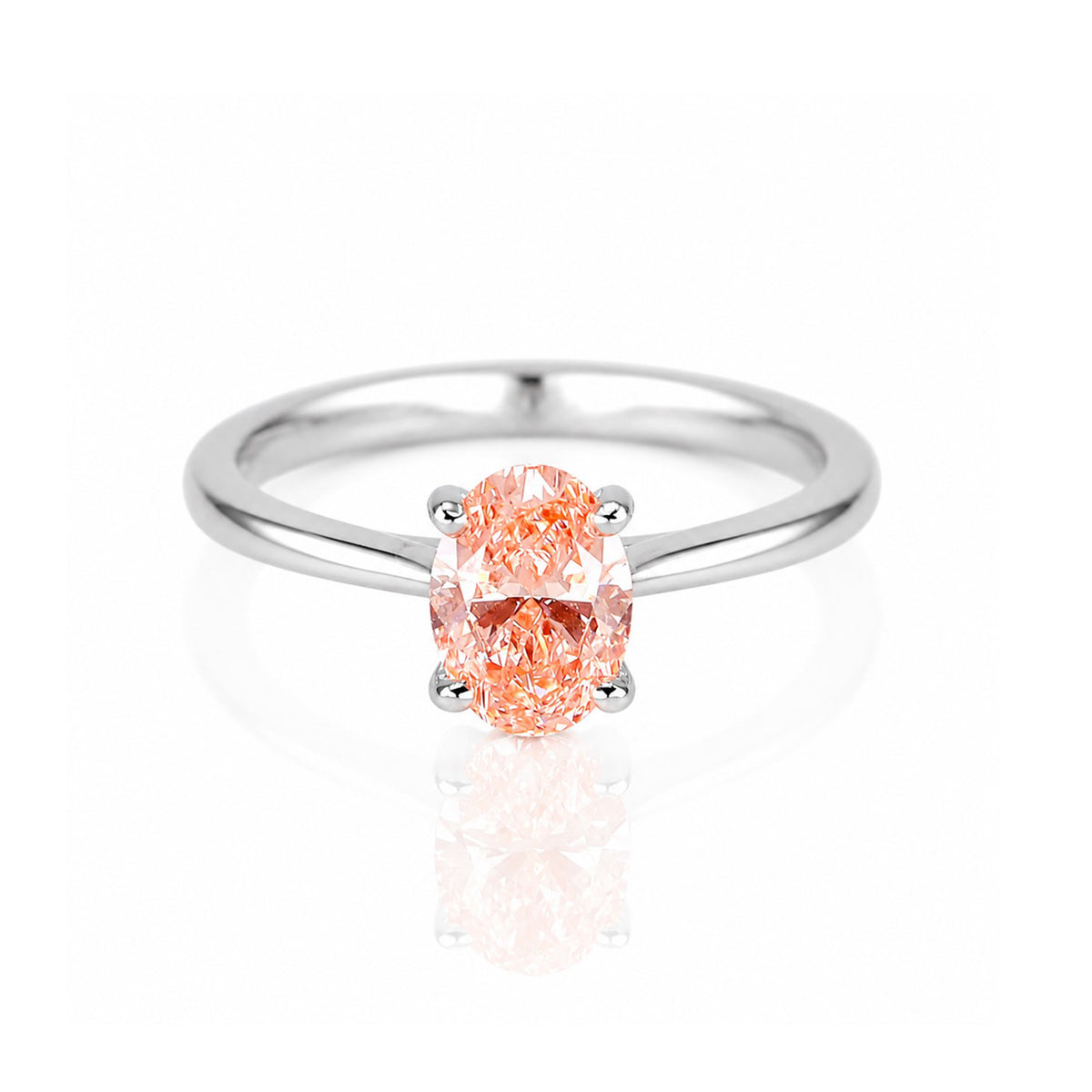 9ct White Gold 1.00ct Pink Lab Grown Diamond Certificated Oval Cut Solitaire Ring