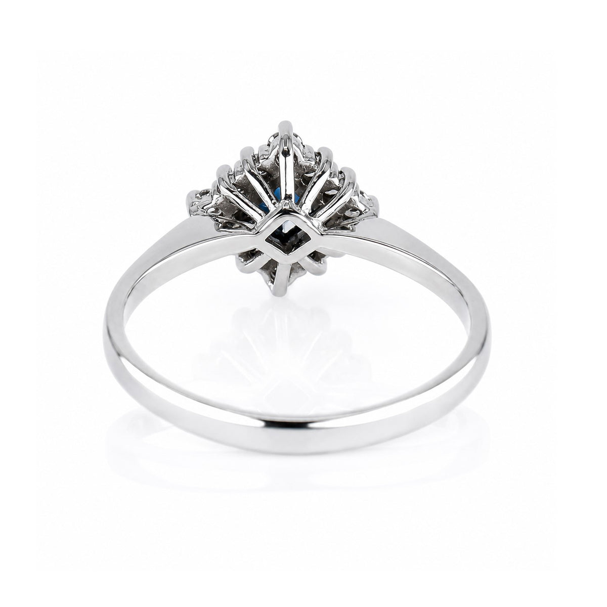 Pre-Owned 18ct White Gold Square Sapphire & Diamond Claw Set Cluster Ring