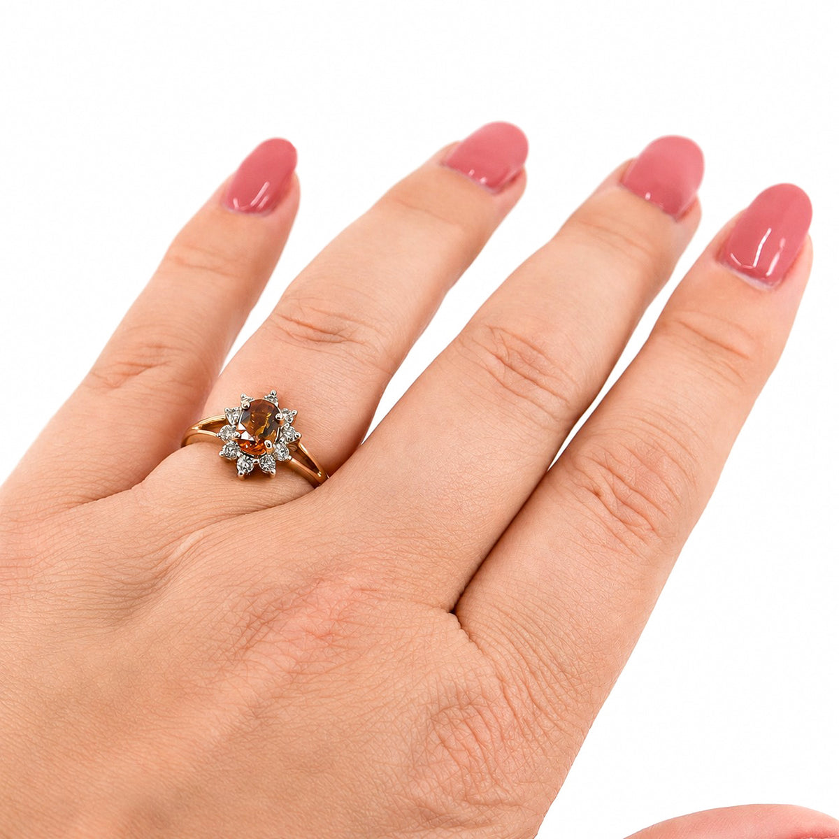 Pre-Owned 9ct Gold Oval Sapphire & Round Brilliant Cut Diamond Claw Set Cluster Ring