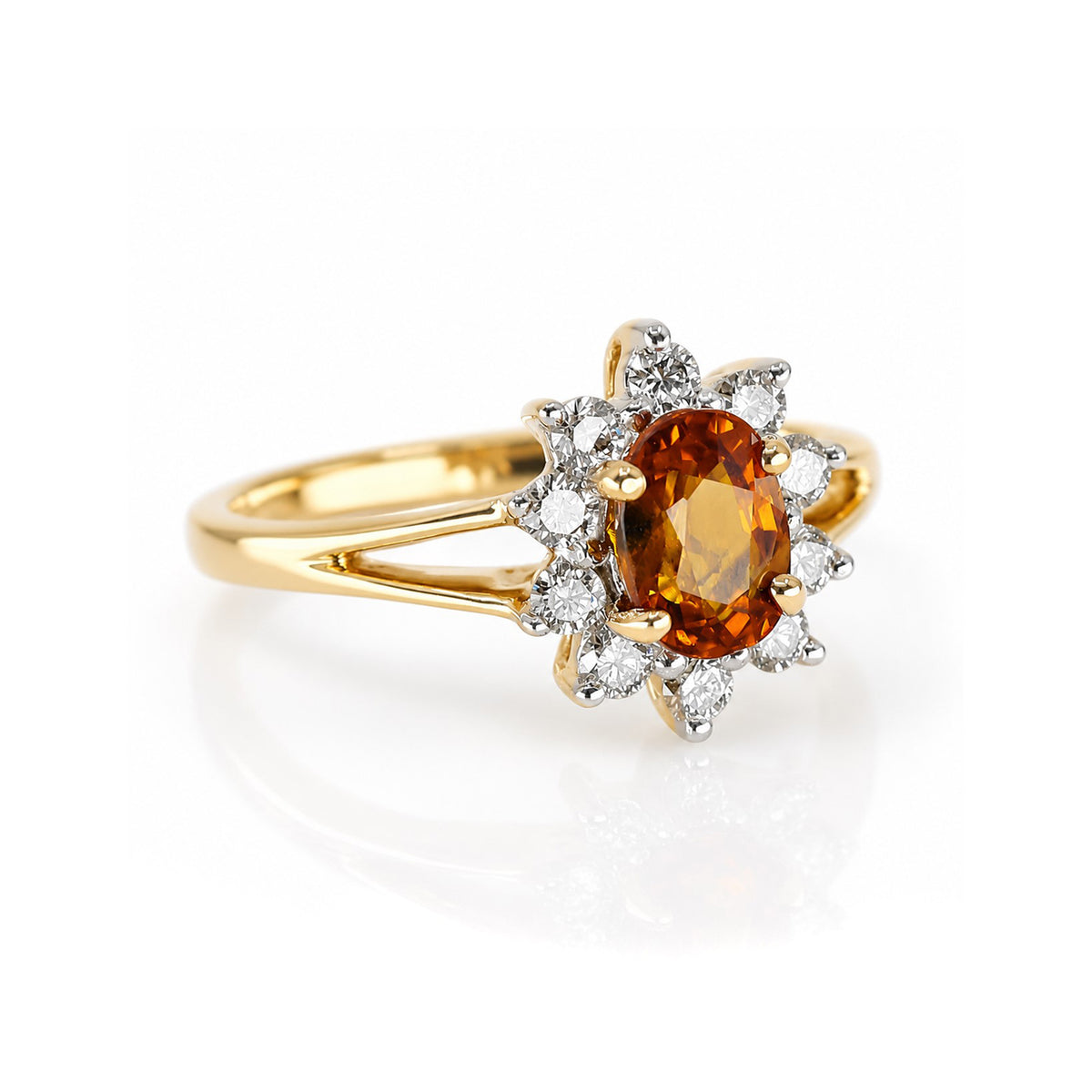 Pre-Owned 9ct Gold Oval Sapphire & Round Brilliant Cut Diamond Claw Set Cluster Ring