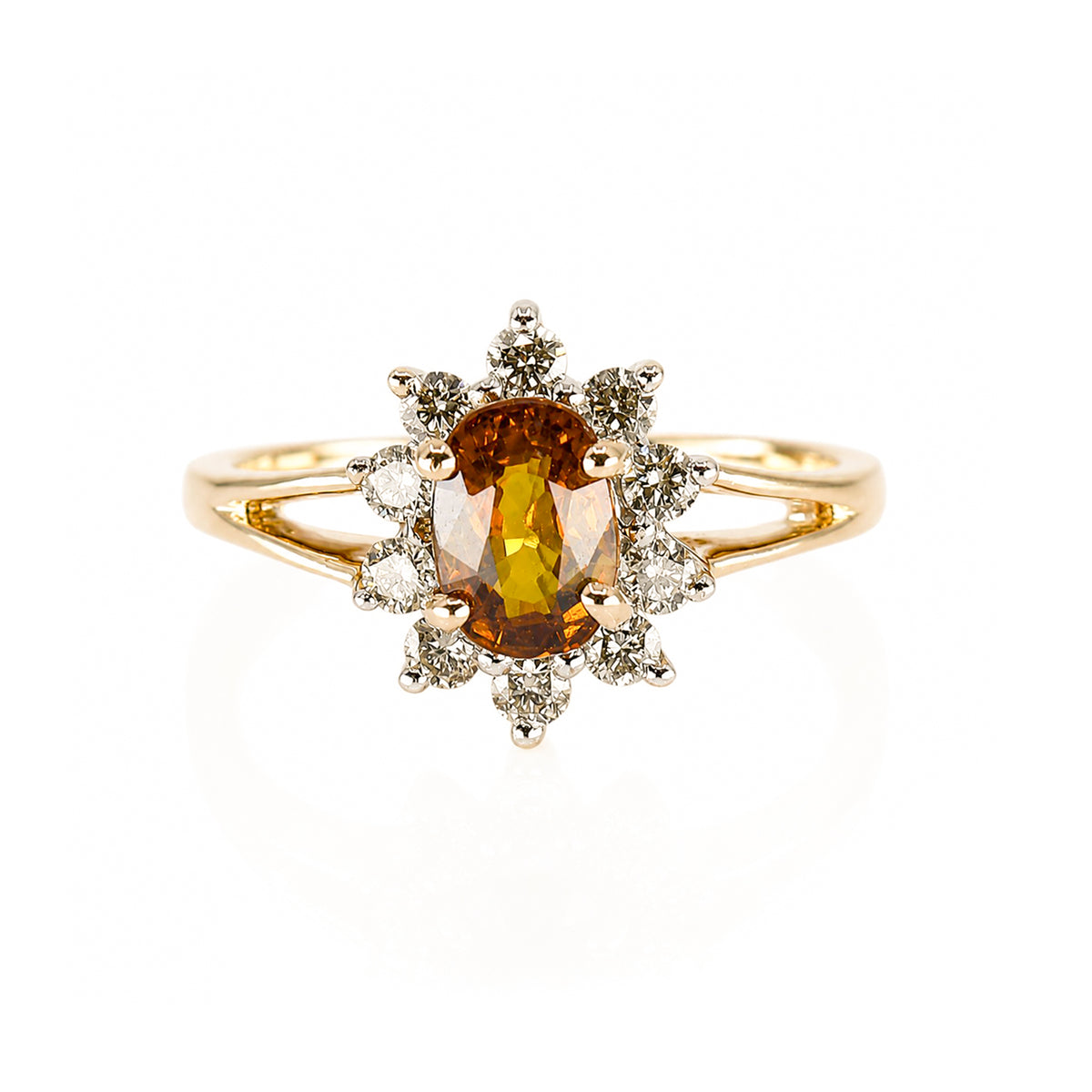 Pre-Owned 9ct Gold Oval Sapphire & Round Brilliant Cut Diamond Claw Set Cluster Ring