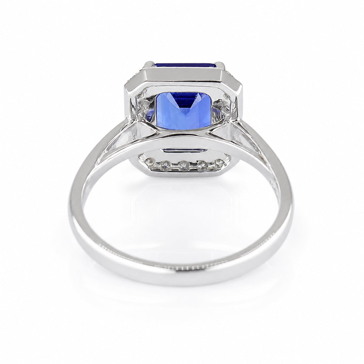 Pre-Owned 18ct White Gold Emerald Cut Tanzanite & Diamond Cluster Ring