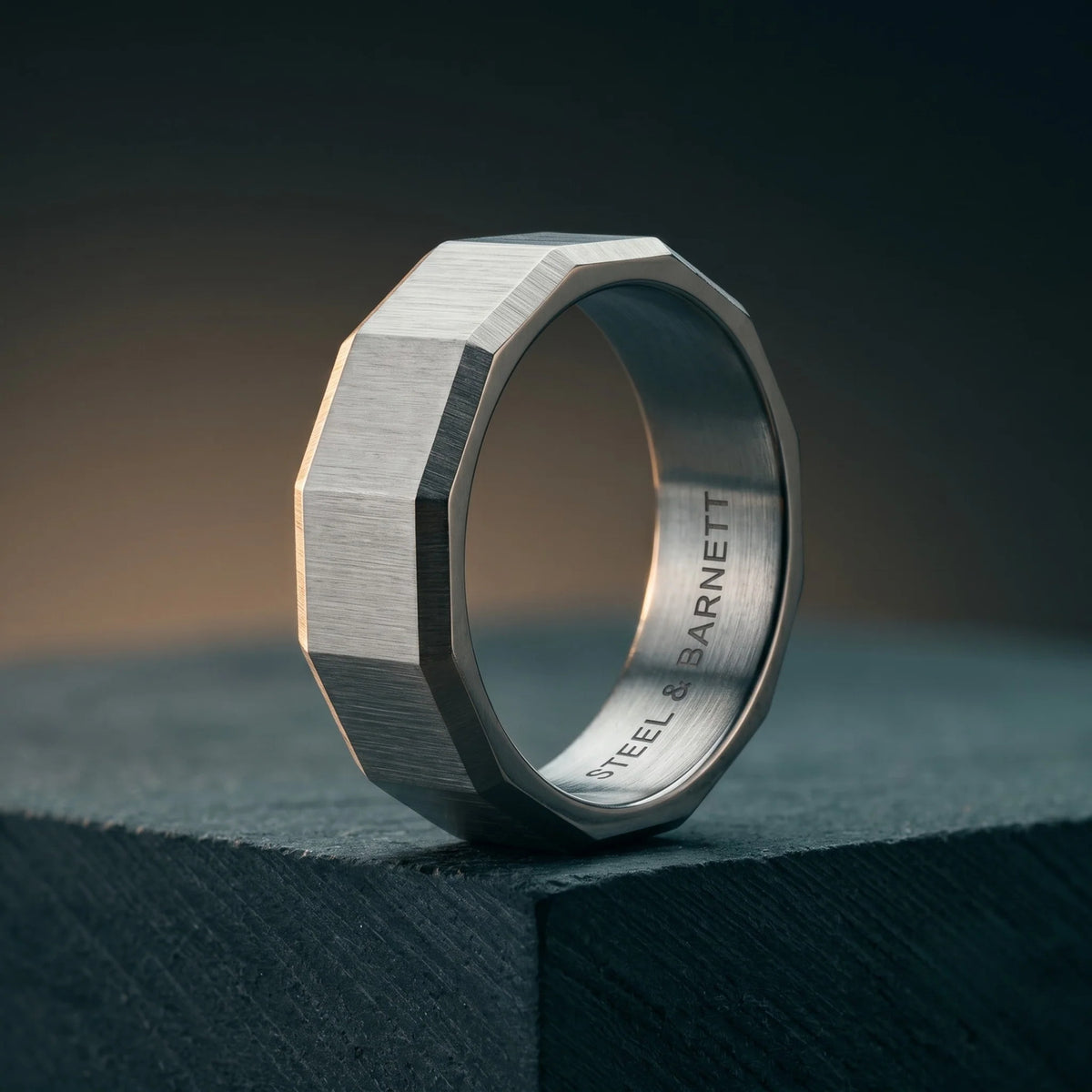 Steel & Barnett Stainless Steel Wide Facet Band - Small (Size R)
