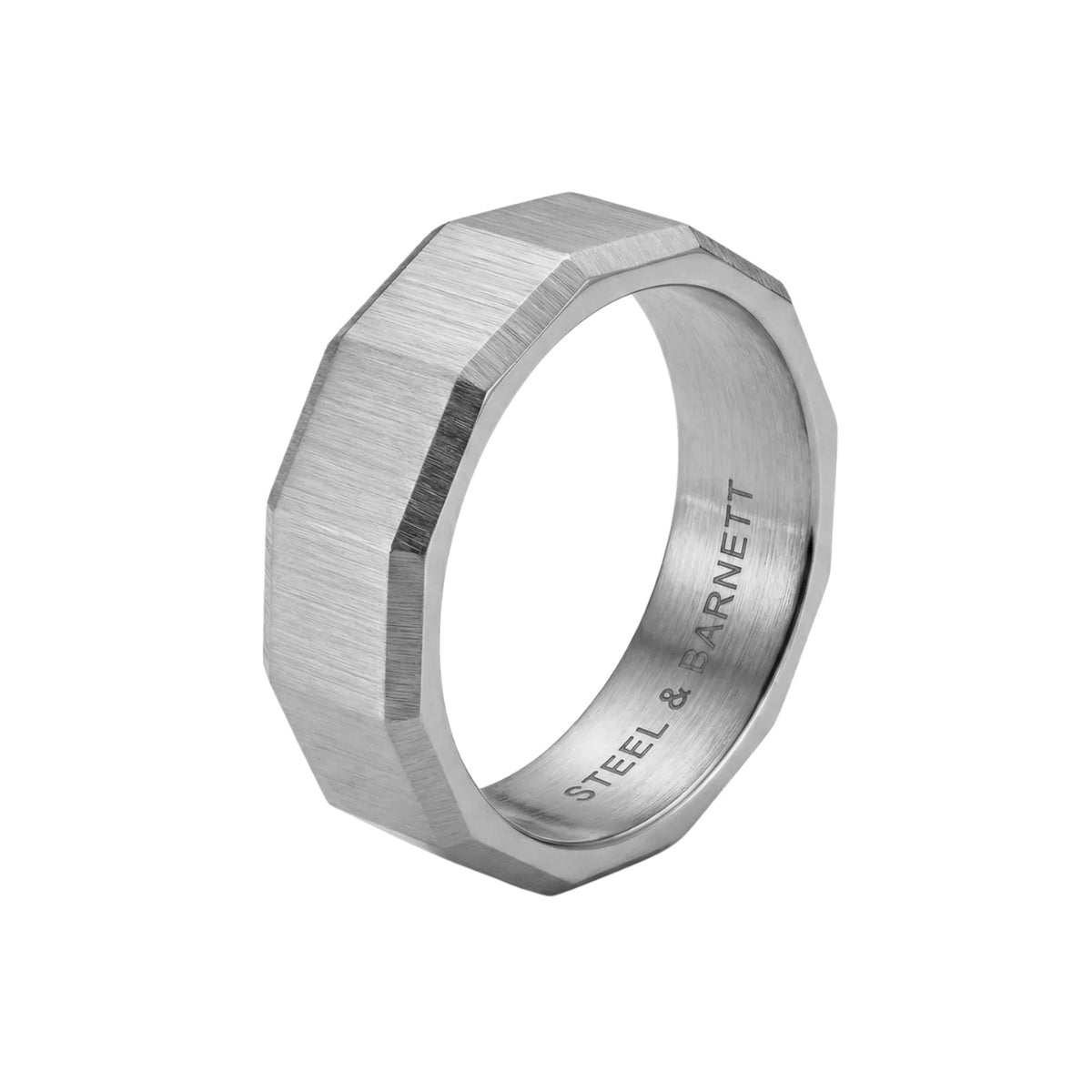 Steel & Barnett Stainless Steel Wide Facet Band - Small (Size R)