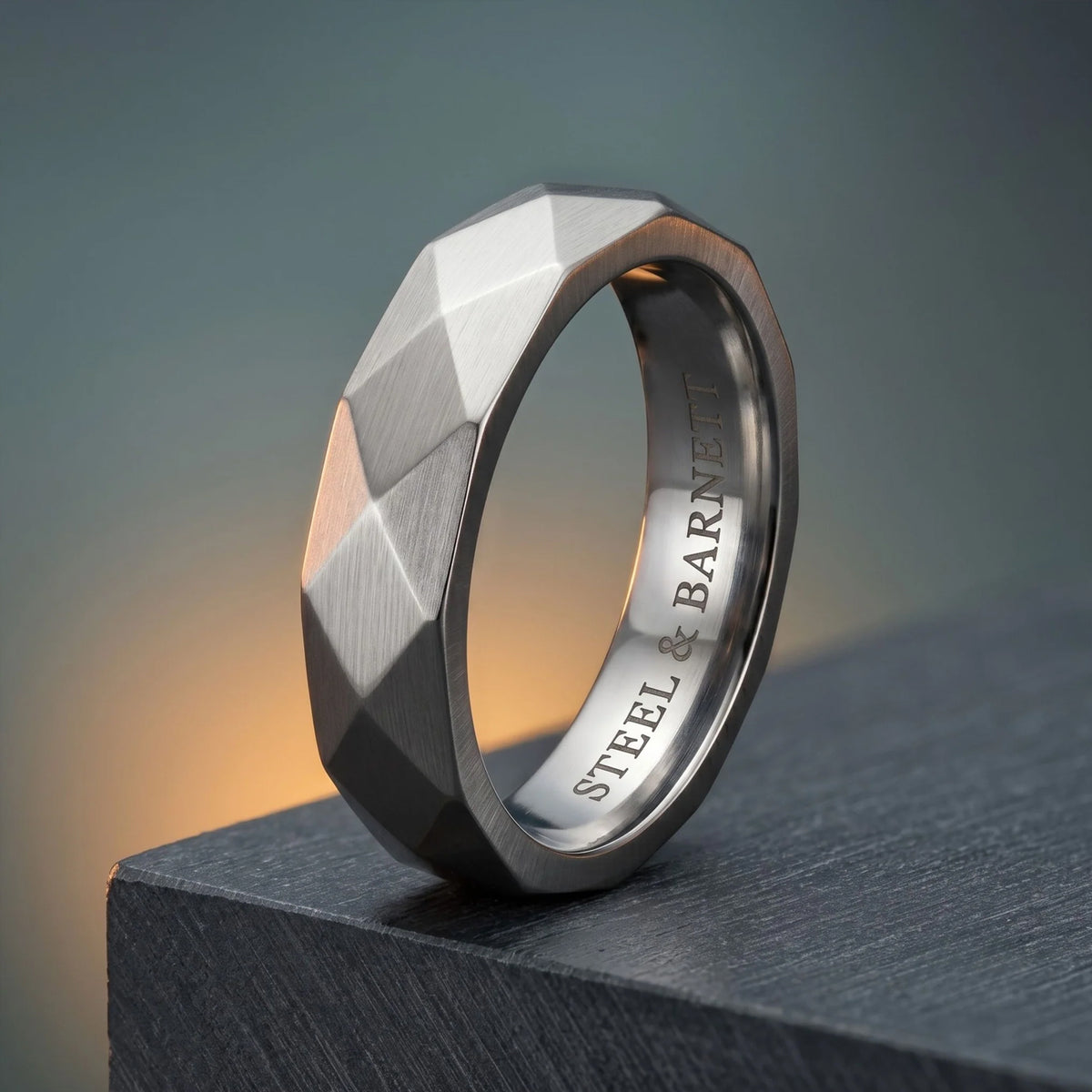 Steel & Barnett Stainless Steel Wide Facet Band - Medium (Size T)