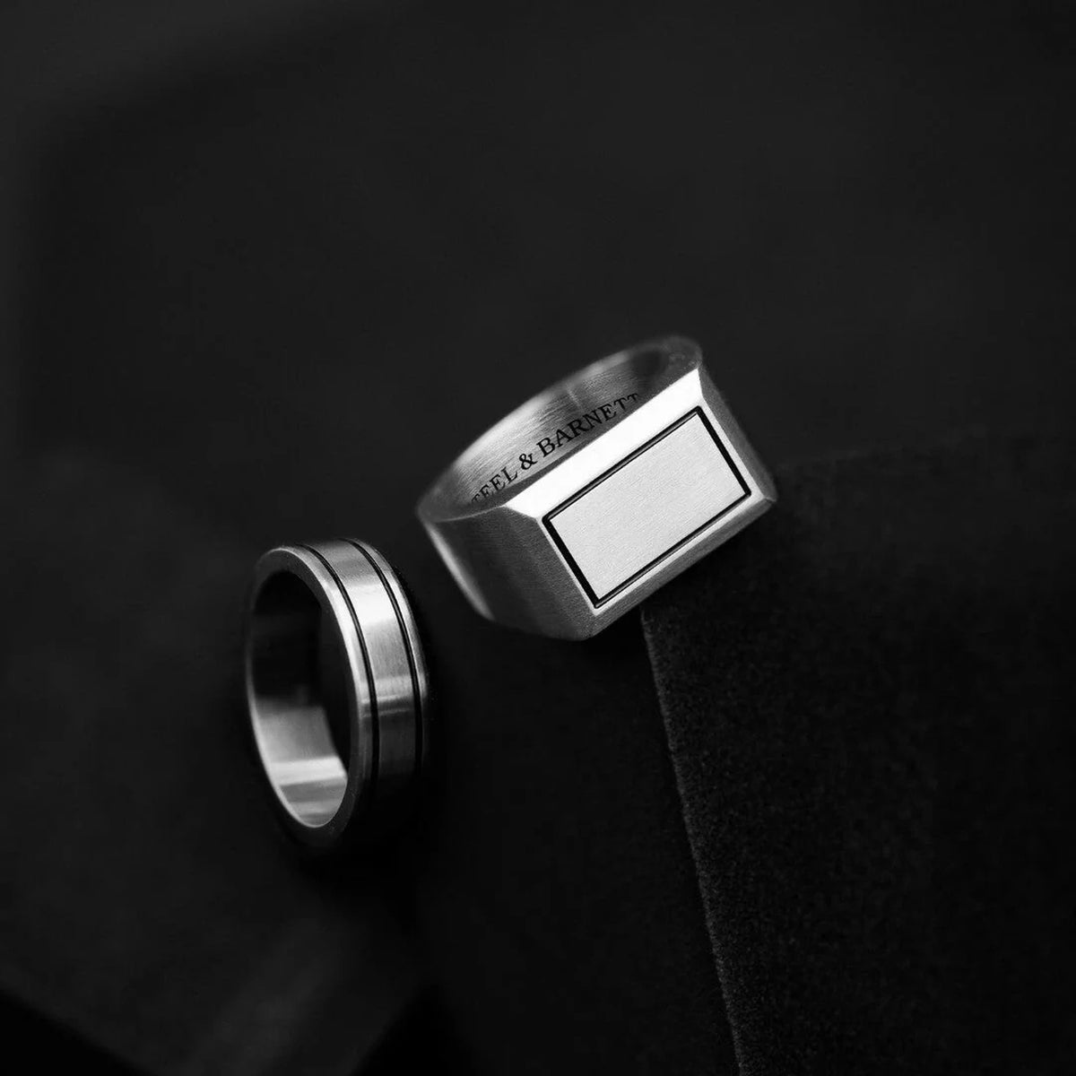 Steel & Barnett Stainless Steel Band with Dual Black Enamel Inlay
