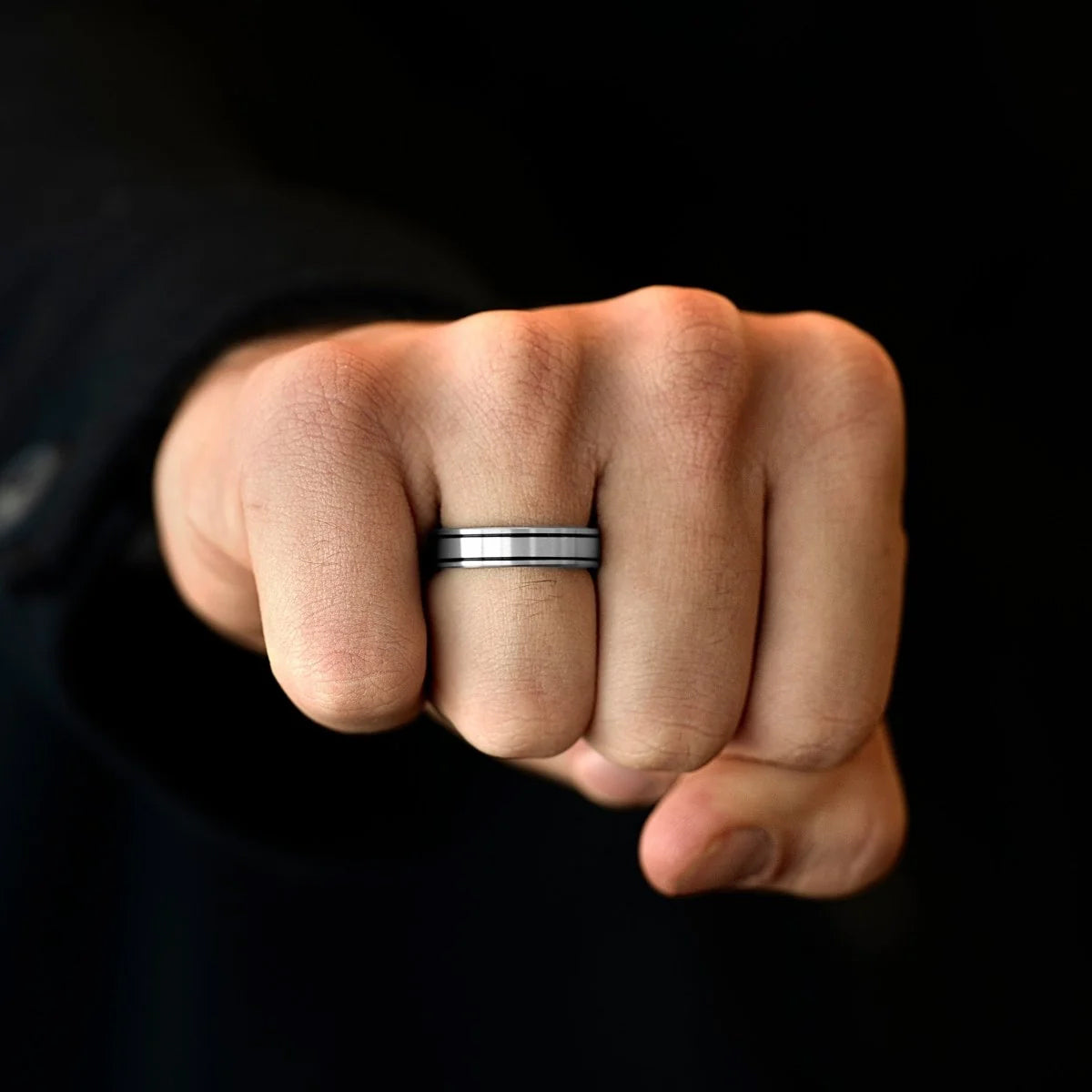Steel & Barnett Stainless Steel Band with Dual Black Enamel Inlay - Medium