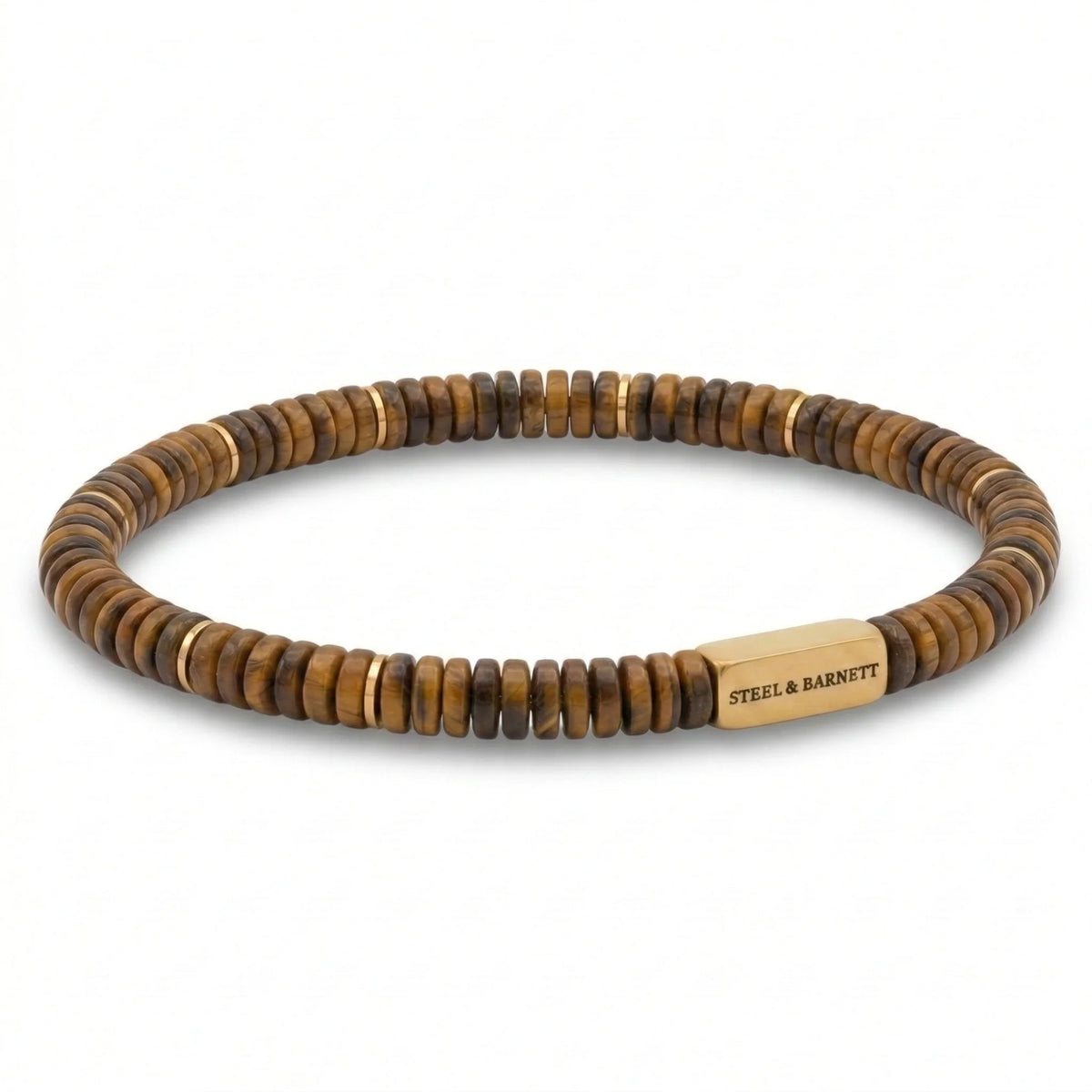 Steel & Barnett Two Tone Tiger Eye Gemstone Stretch Disc Bracelet with Plated 18K Gold - Large