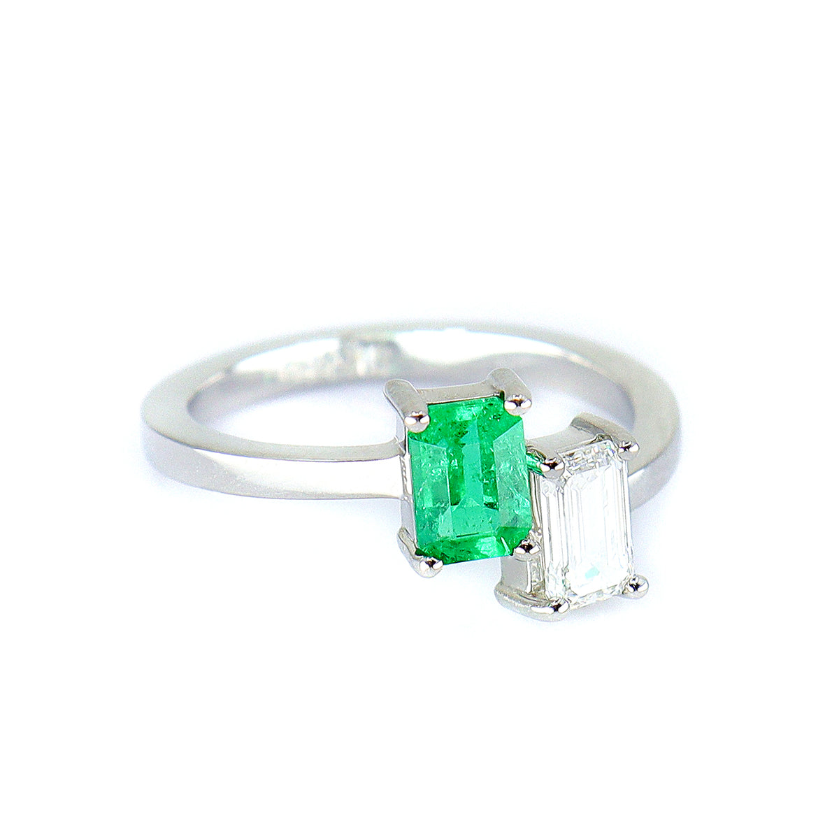 Platinum Emerald Diamond Emerald Cut Two Stone Ring – Chatfields