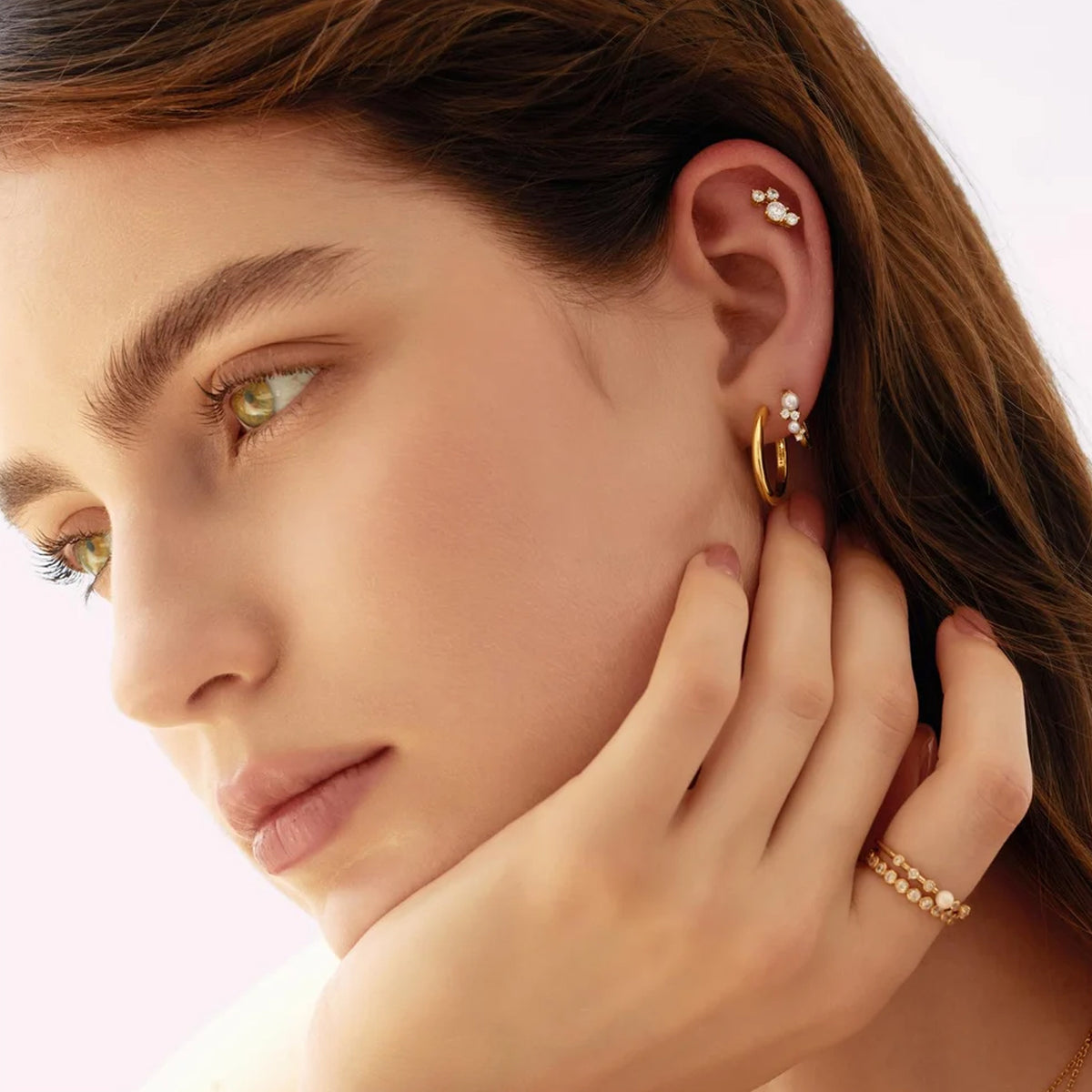 Ania Haie Shell Pearl Cluster Huggie Hoop Earrings