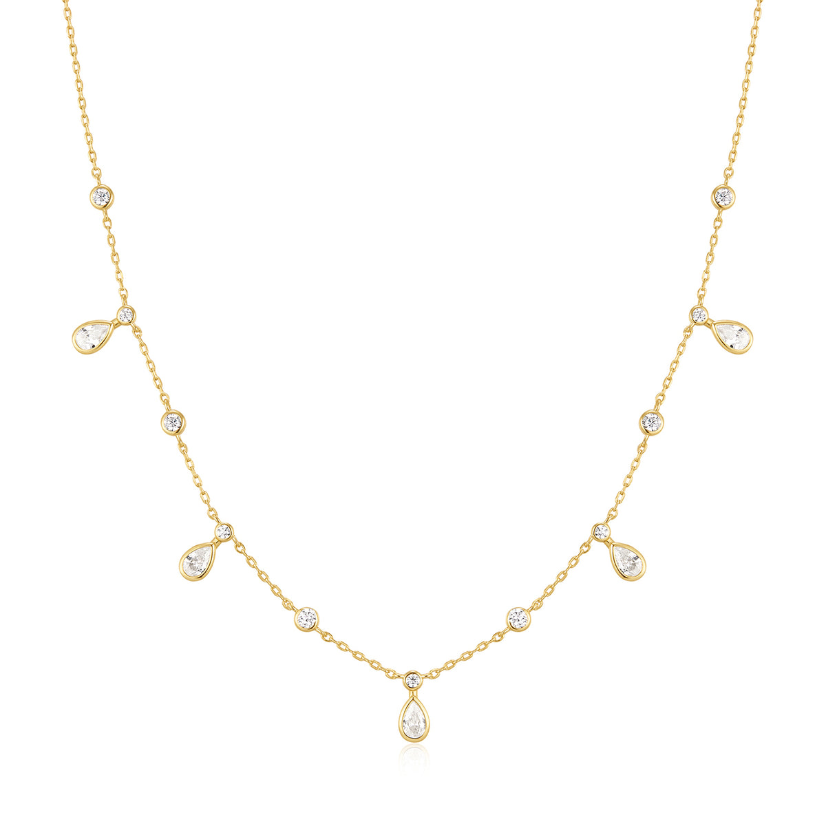 Ania Haie Bezel Round & Teardrop Drop Station Necklace - Gold