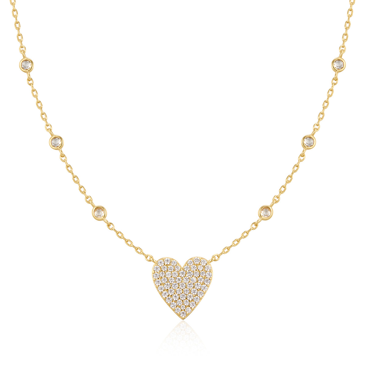 Ania Haie Pavé Heart with Rubset CZ Station Necklace - Gold