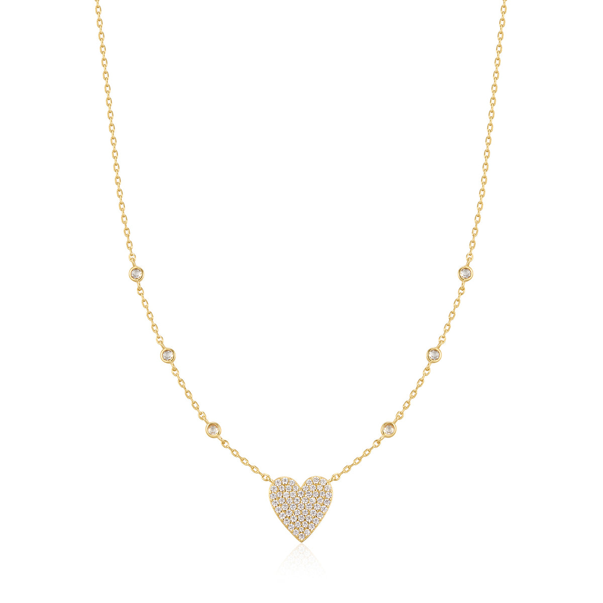 Ania Haie Pavé Heart with Rubset CZ Station Necklace - Gold