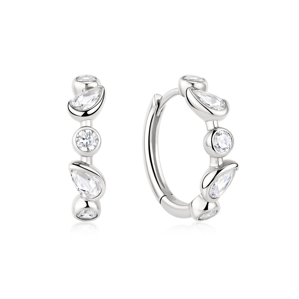 Ania Haie Rub Set Round & Teardrop Huggie Hoop Earrings - Silver