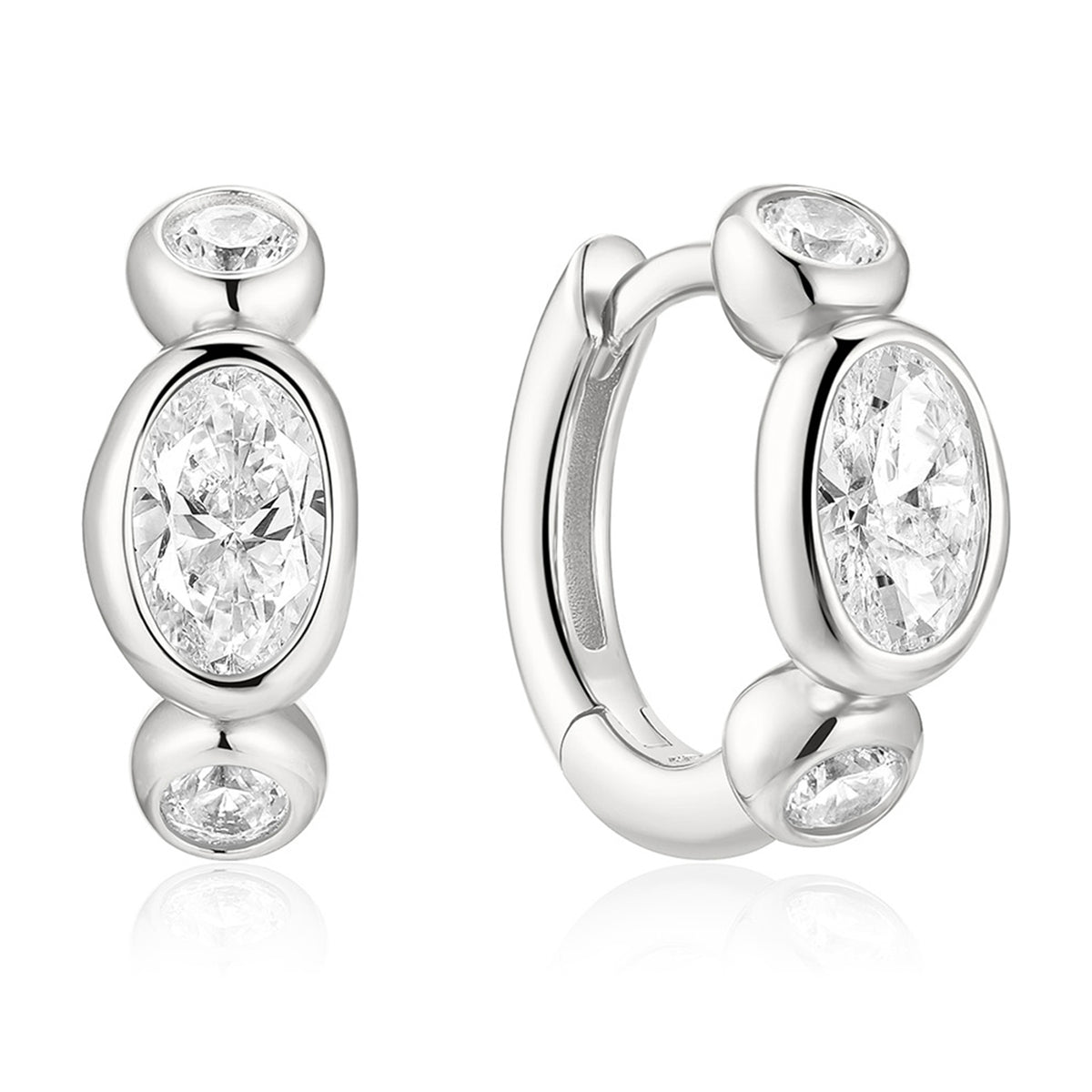 Ania Haie Bezel Organic Pebble & Round Huggie Hoop Earrings - Silver