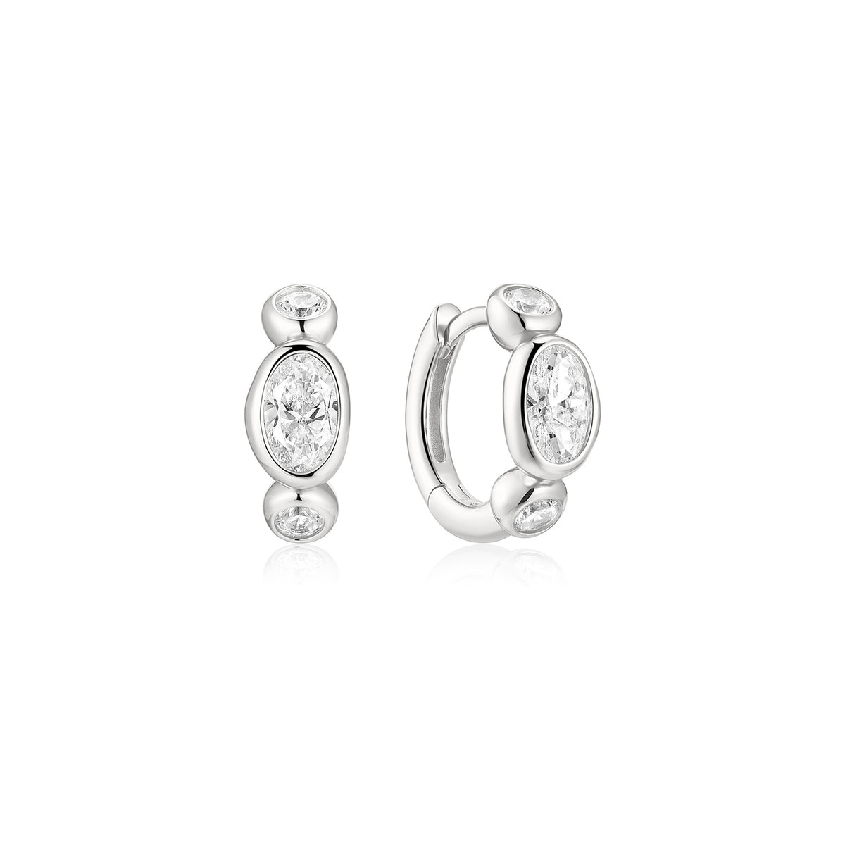 Ania Haie Bezel Organic Pebble & Round Huggie Hoop Earrings - Silver