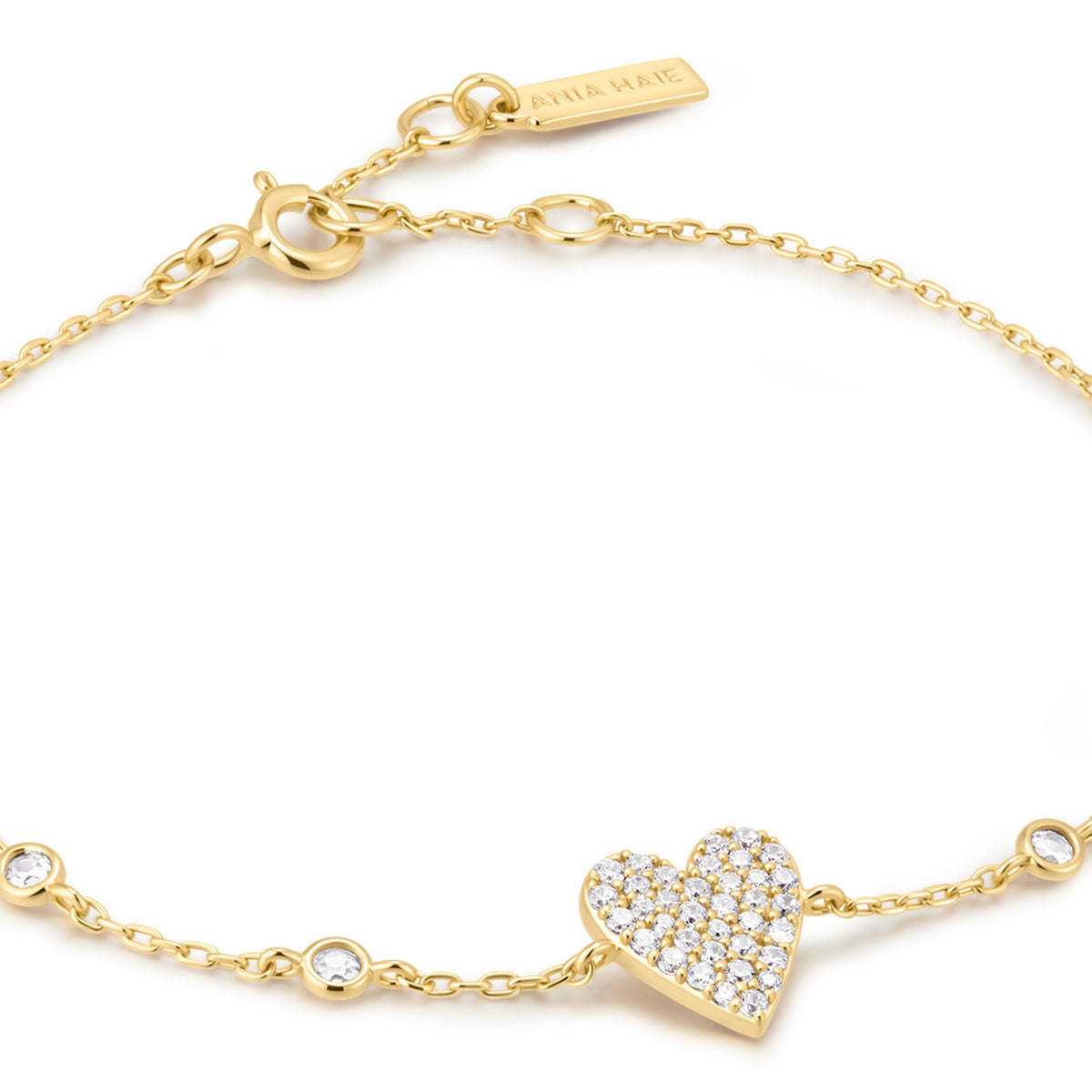 Ania Haie Pavé Heart with Rub Set Station Bracelet - Gold
