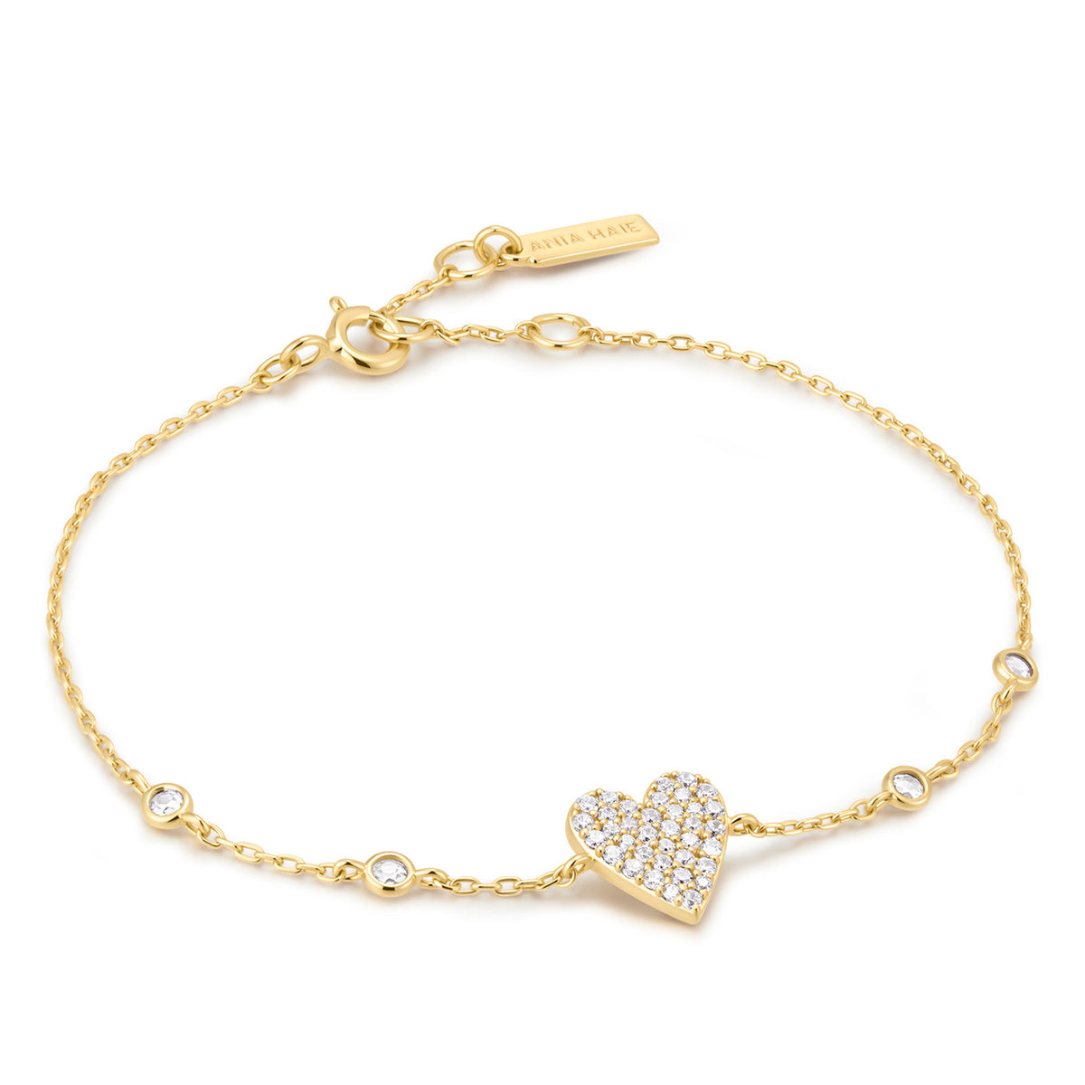 Ania Haie Pavé Heart with Rub Set Station Bracelet - Gold
