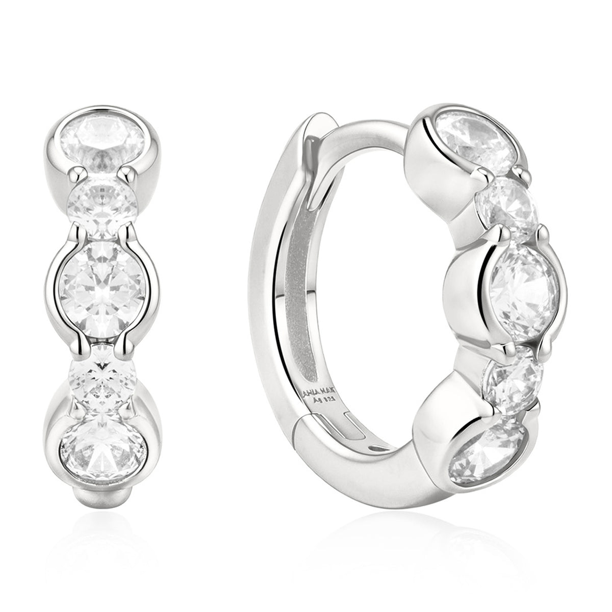 Ania Haie Alternating Half Rub Set Huggie Hoop Earrings - Silver