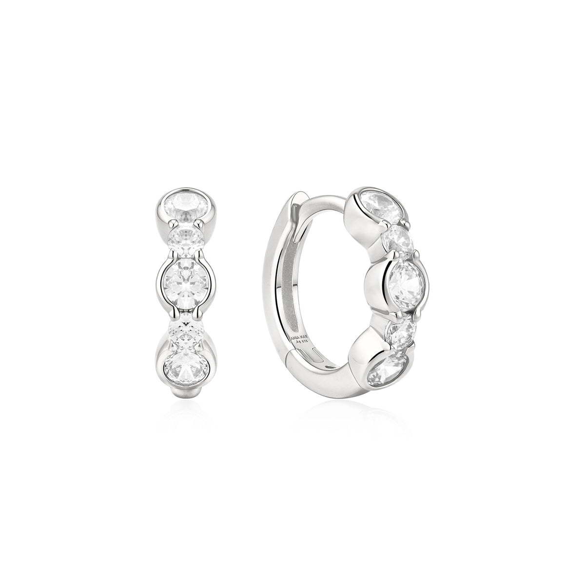 Ania Haie Alternating Half Rub Set Huggie Hoop Earrings - Silver