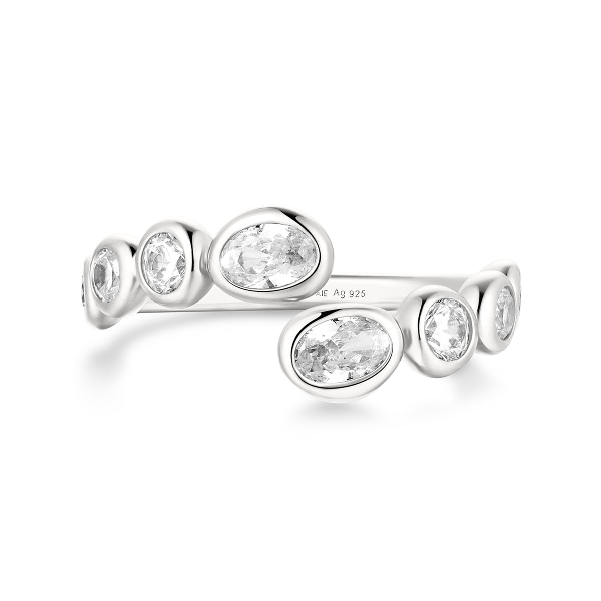 Ania Haie Organic Pebble Spiral Rub Set Adjustable Ring - Silver