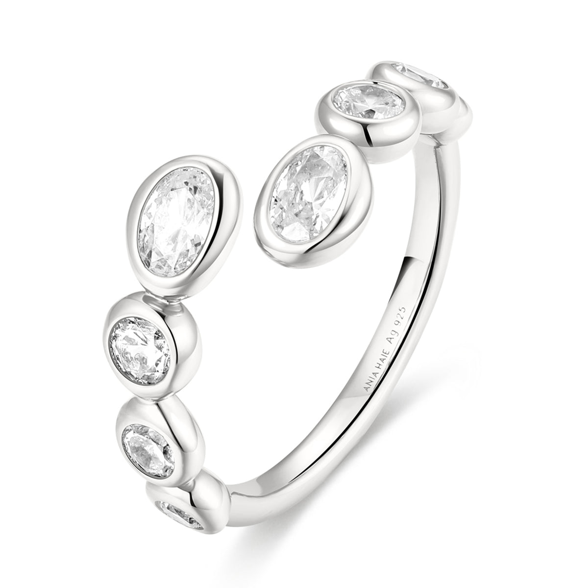 Ania Haie Organic Pebble Spiral Rub Set Adjustable Ring - Silver