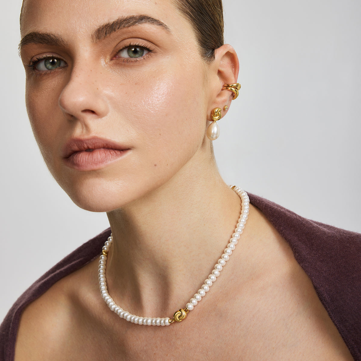 Ania Haie Glass Pearl Beaded Twist Station Necklace  - Gold
