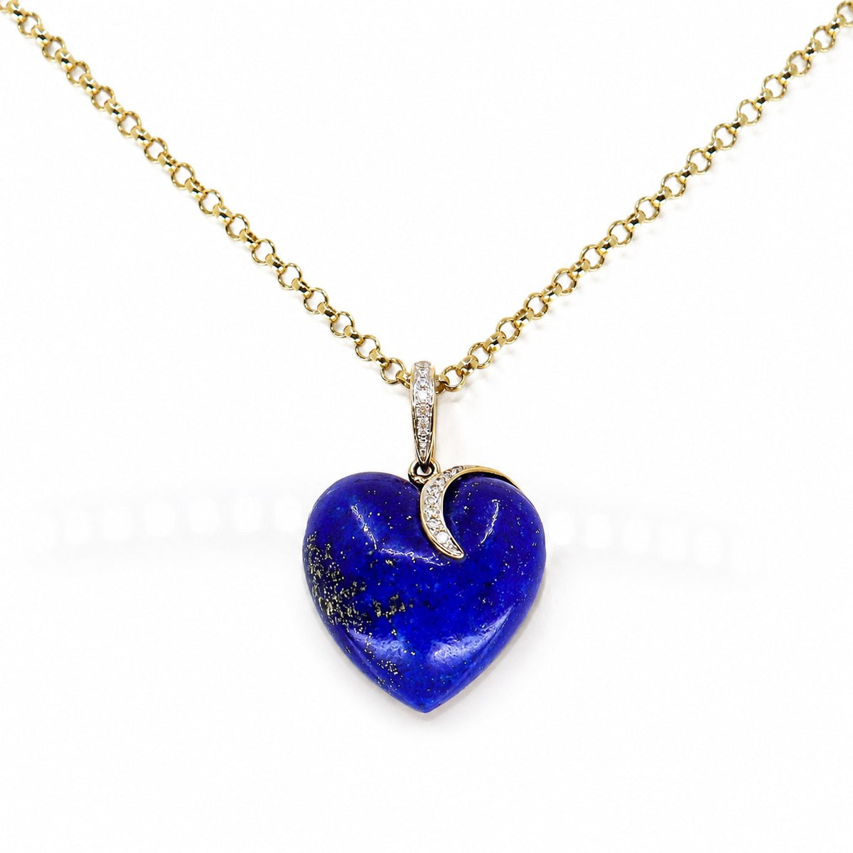Pre-Owned 9ct Yellow Gold Lapis Lazuli & Diamond Heart Pendant on 20" Round Belcher Chain