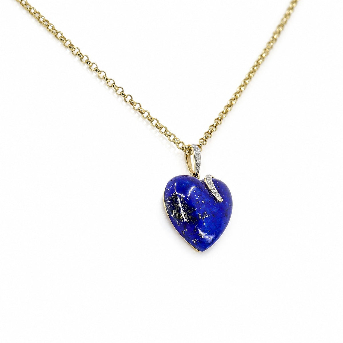Pre-Owned 9ct Yellow Gold Lapis Lazuli & Diamond Heart Pendant on 20" Round Belcher Chain