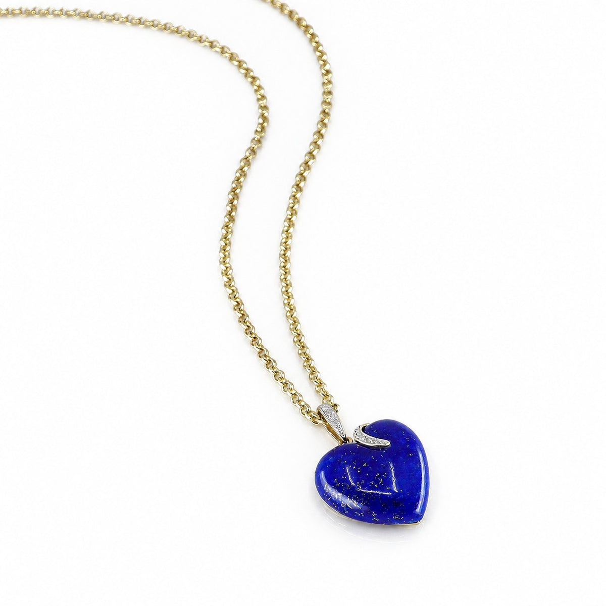 Pre-Owned 9ct Yellow Gold Lapis Lazuli & Diamond Heart Pendant on 20" Round Belcher Chain