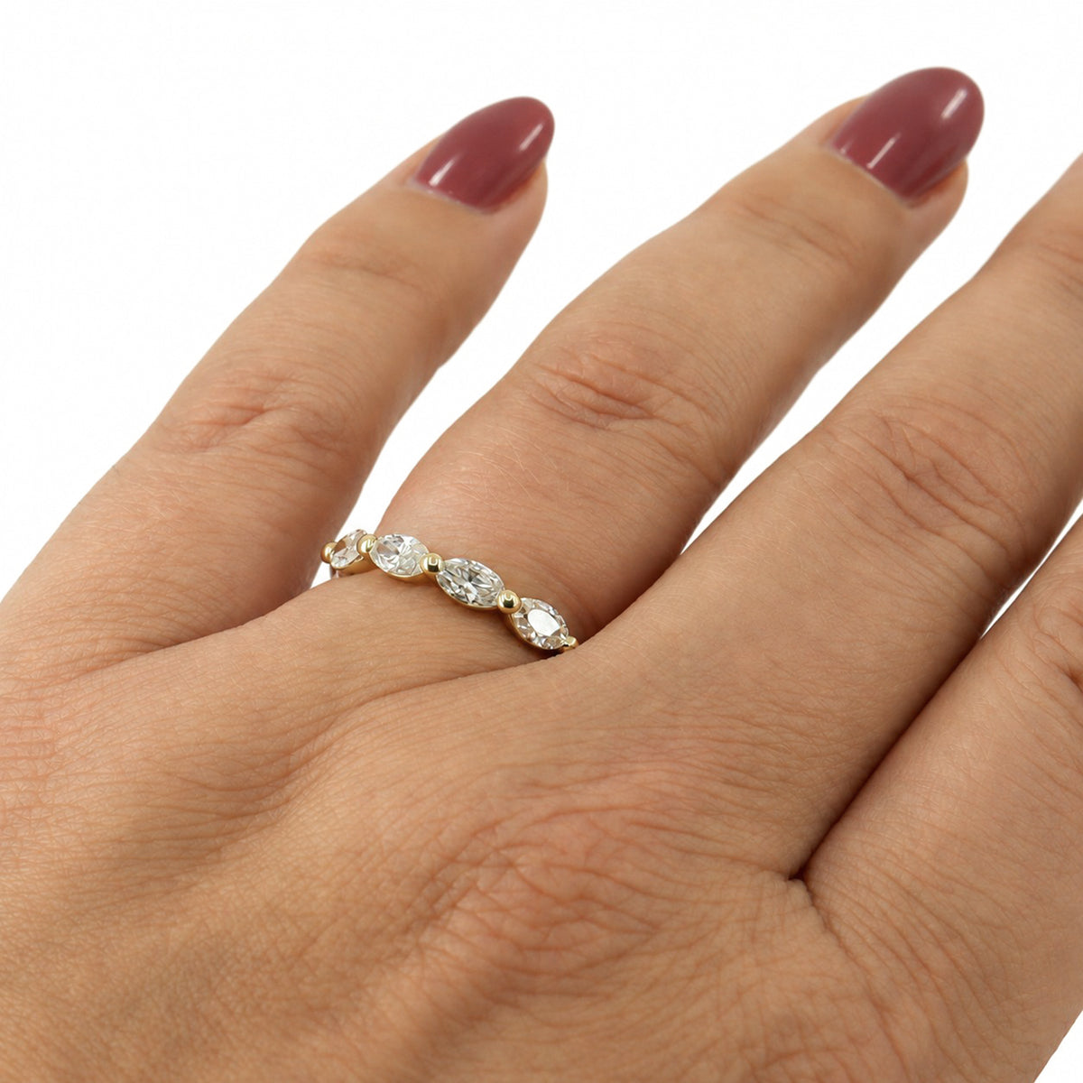 9ct Yellow Gold 0.91ct TDW Oval Cut Lab Grown Diamond Claw Set Half Eternity Ring