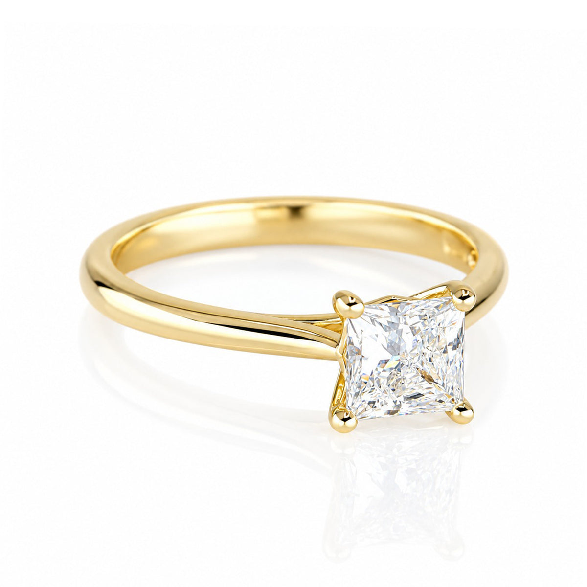 9ct Yellow Gold 1.00ct Lab Grown Diamond Certificated Princess Cut Solitaire Ring