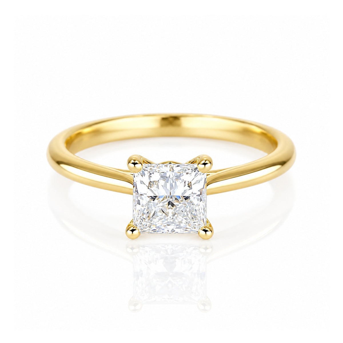 9ct Yellow Gold 1.00ct Lab Grown Diamond Certificated Princess Cut Solitaire Ring