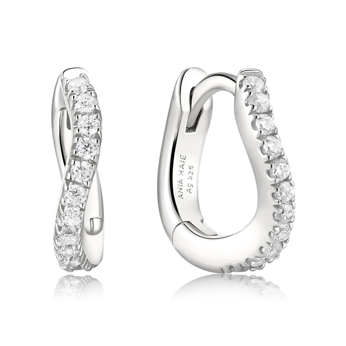 Ania Haie Slim Pavé Wave Huggie Hoop Earrings - Silver