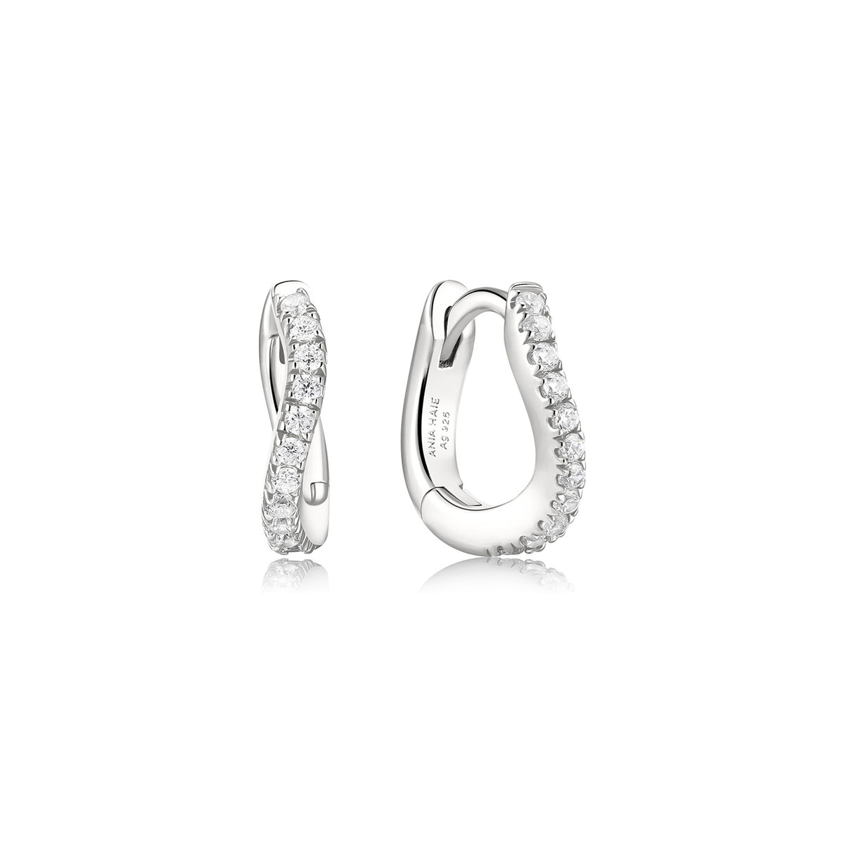Ania Haie Slim Pavé Wave Huggie Hoop Earrings - Silver