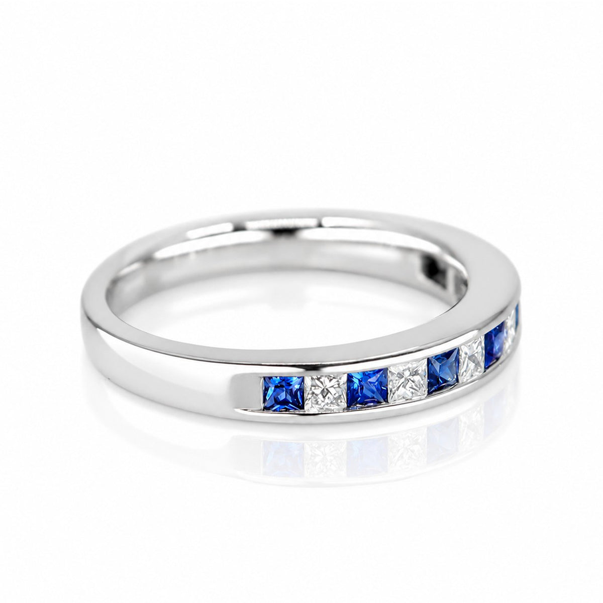 Pre-Owned 18ct White Gold Sapphire & Diamond Channel Set Half Eternity Ring
