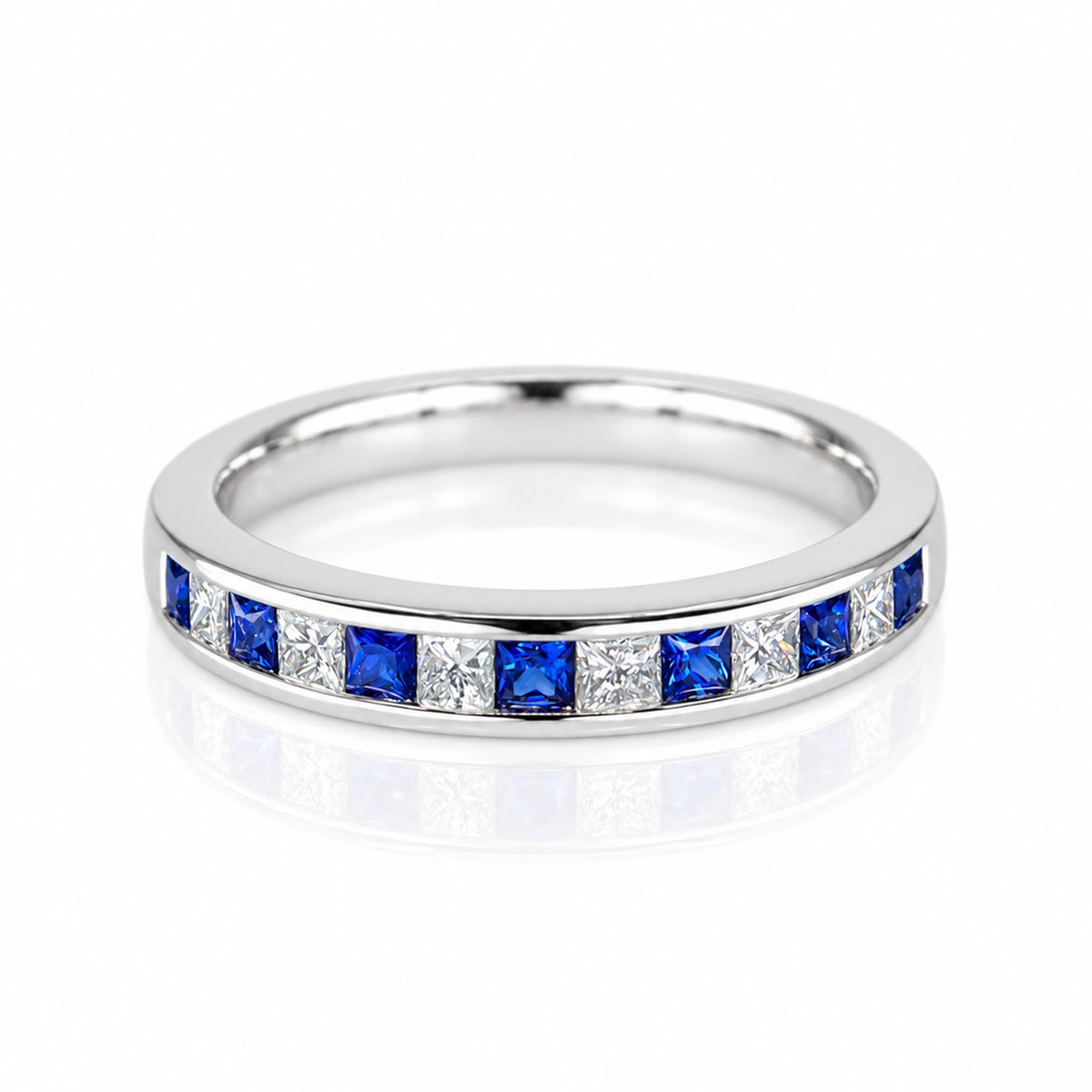 Pre-Owned 18ct White Gold Sapphire & Diamond Channel Set Half Eternity Ring